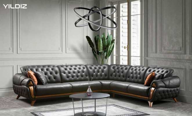 Living room leather black sofa sofas L-shaped seat color corner sofa couch