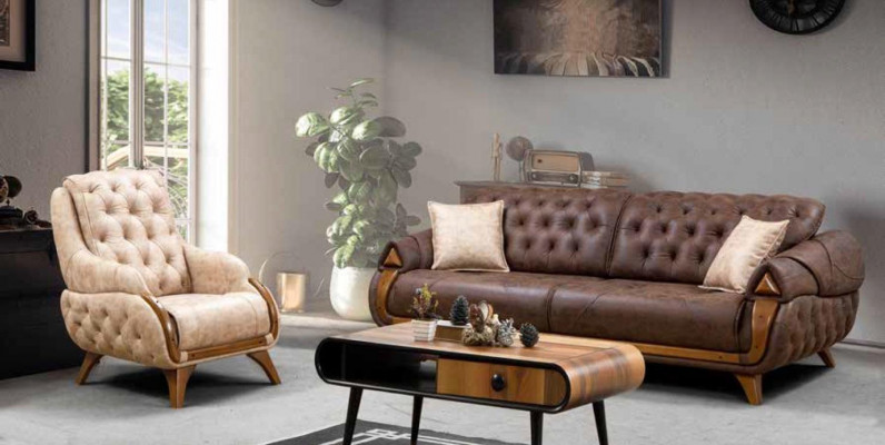 Three-seater fabric sofa couch upholstered furniture classic living room design