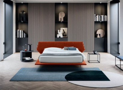 Double bed design upholstered bedroom 200x200cm modern wood bed Italy