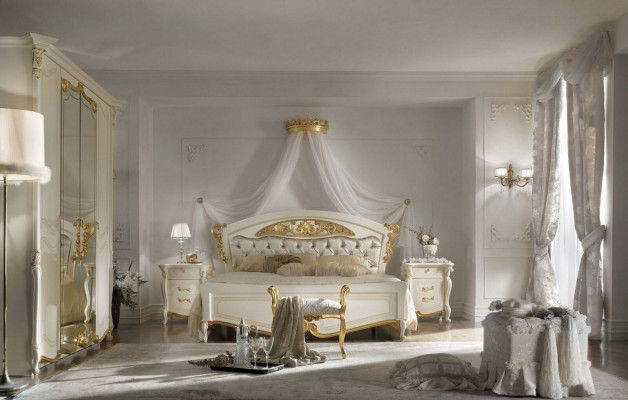 Bedroom 3-piece set, bed, 2x bedside table, upholstered console, double beds, hotel.