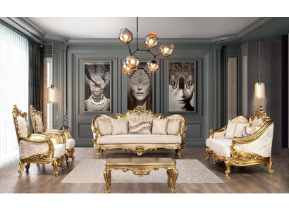Golden sofa set couch set 5-piece with coffee table Chesterfield baroque