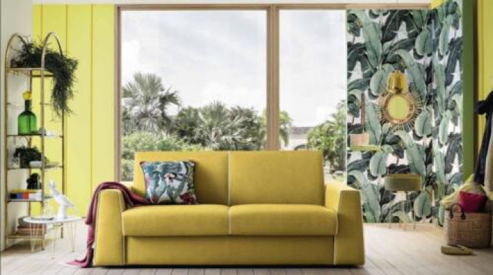 Design Living Room Yellow Sofa 3-Seater Alfitalia Fabric Couch Sofa Upholstery Sofas