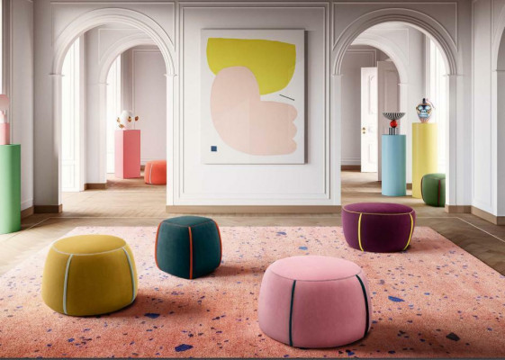 Oval Design Upholstered Stool Footstool Ottoman Seat Fabric Upholstered Pouf