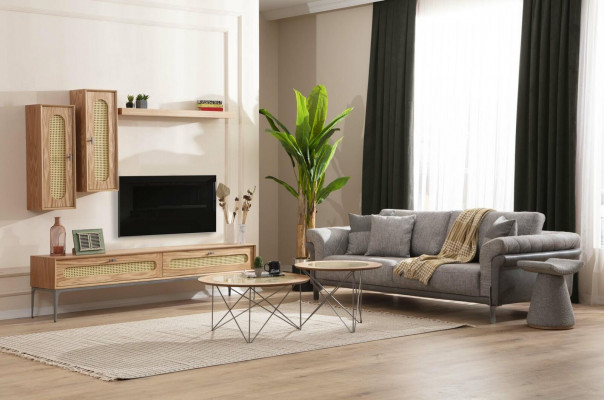 TV cabinet lowboard TV furniture sofa 3-seater 2x coffee tables TV wall
