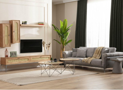 TV cabinet lowboard TV furniture sofa 3-seater 2x coffee tables TV wall