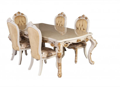 Beige classic dining room furniture designer dining table with Chesterfield upholstered chairs