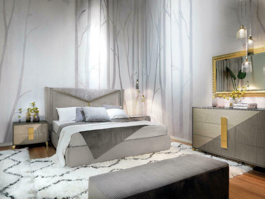 Bedroom bed, 2x nightstands, 3-piece bed set, upholstered Italian furniture, new