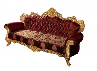 Luxury Three-Seater Sofa Upholstered Furniture Velvet Baroque Red 3-Seat Sofa New