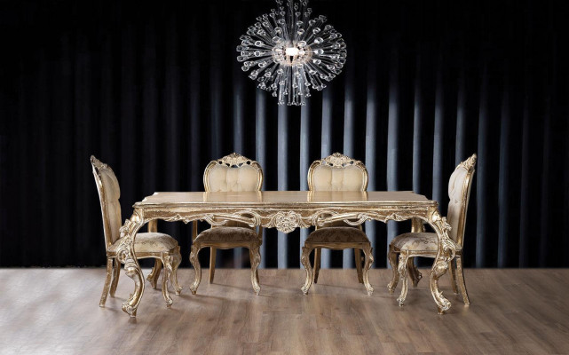 Golden dining set Designer rectangular dining table with x4 Chesterfield chairs 5-piece set