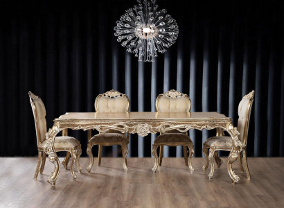 Golden dining set Designer rectangular dining table with x4 Chesterfield chairs 5-piece set