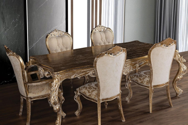 Golden dining set Designer rectangular dining table with x4 Chesterfield chairs 5-piece set