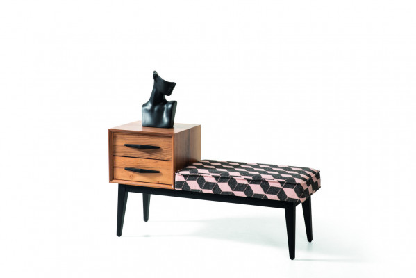 Seat Bench Upholstered Stool Bench Textile Brown Wood Style Luxury Designer New