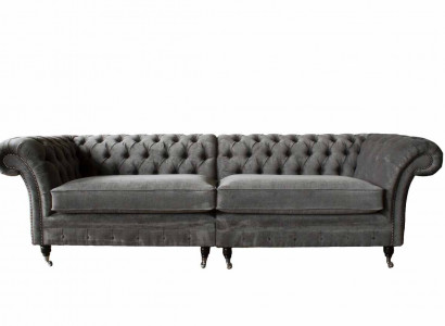 Chesterfield four-seater sofa 4-seater sofas fabric polyester gray furniture