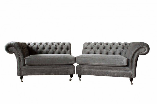 Chesterfield four-seater sofa 4-seater sofas fabric polyester gray furniture