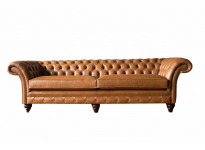 4-seater Sofa Couch Upholstered Chesterfield Sofa Seat Leather Design Brown Furniture