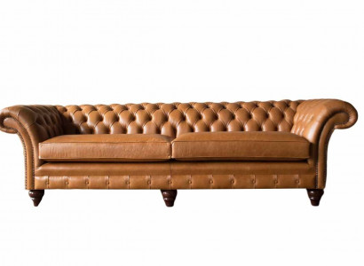 4-seater Sofa Couch Upholstered Chesterfield Sofa Seat Leather Design Brown Furniture