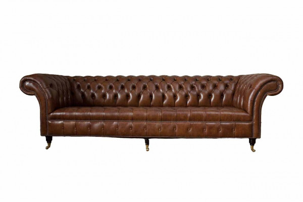 Sofa 4-Seater Luxury Furniture Chesterfield Leather Brown Design Modern Style