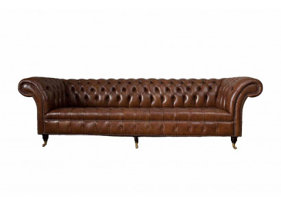 Sofa 4-Seater Luxury Furniture Chesterfield Leather Brown Design Modern Style