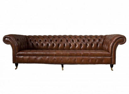 Sofa 4-Seater Luxury Furniture Chesterfield Leather Brown Design Modern Style