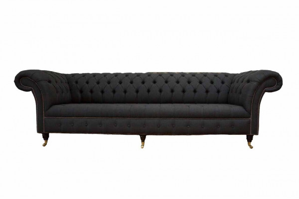 Chesterfield Sofa 4-Seater Black Fabric Living Room Design Couch Upholstery
