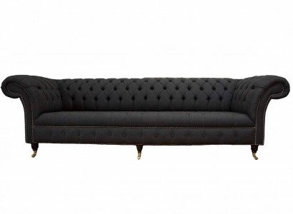 Chesterfield Sofa 4-Seater Black Fabric Living Room Design Couch Upholstery