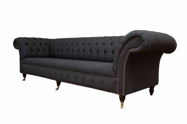 Chesterfield Sofa 4-Seater Black Fabric Living Room Design Couch Upholstery