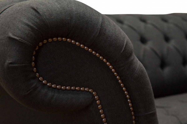 Chesterfield Sofa 4-Seater Black Fabric Living Room Design Couch Upholstery