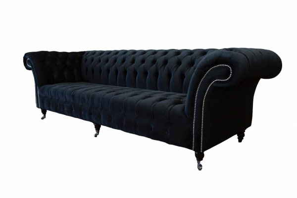 Sofa 4-Seater Chesterfield Upholstery Living Room Design Luxury Wood New