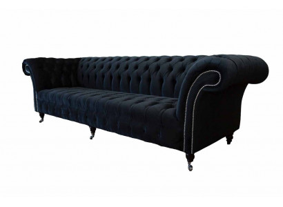 Sofa 4-Seater Chesterfield Upholstery Living Room Design Luxury Wood New
