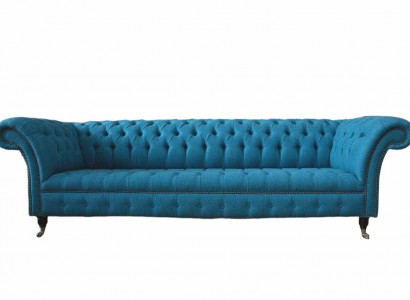 Chesterfield Upholstered Sofas Design Fabric Sofa 4-Seater Sofa Luxury Design Blue