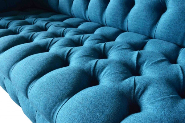 Chesterfield Upholstered Sofas Design Fabric Sofa 4-Seater Sofa Luxury Design Blue