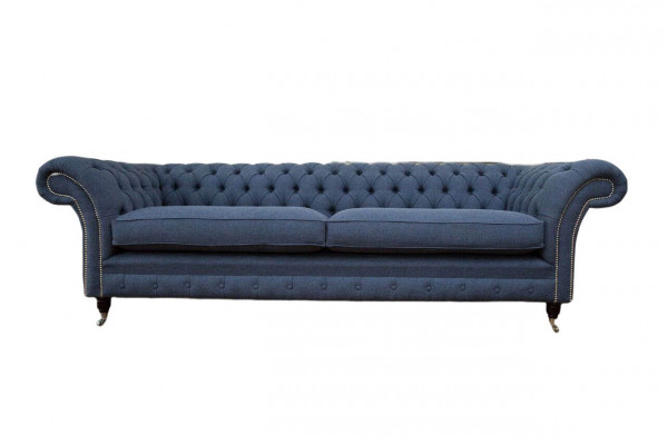 Design Sofa 4-Seater Couch Textile Upholstery Blue Sofas Chesterfield New