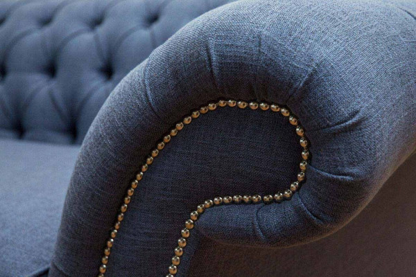Design Sofa 4-Seater Couch Textile Upholstery Blue Sofas Chesterfield New