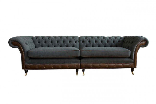 Design Chesterfield Fabric Couch Sofa 4-Seater Upholstery Gray Sofas New