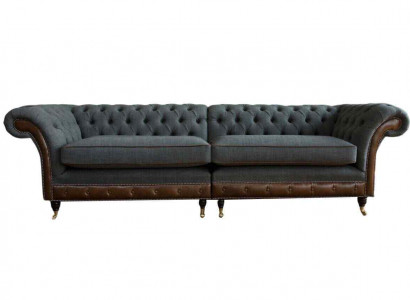 Design Chesterfield Fabric Couch Sofa 4-Seater Upholstery Gray Sofas New