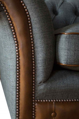 Design Chesterfield Fabric Couch Sofa 4-Seater Upholstery Gray Sofas New