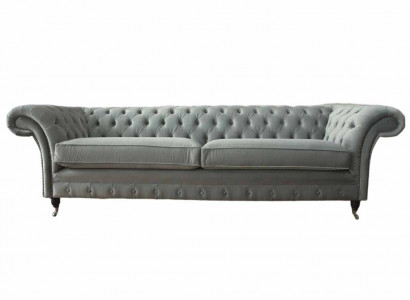 Sofa 4-seater couch Chesterfield upholstered seat fabric gray living room