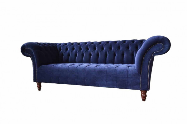 Chesterfield Design Luxury Upholstered Sofa Couch 3-Seat Blue Fabric New