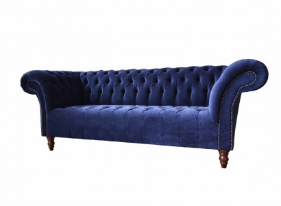 Chesterfield Design Luxury Upholstered Sofa Couch 3-Seat Blue Fabric New