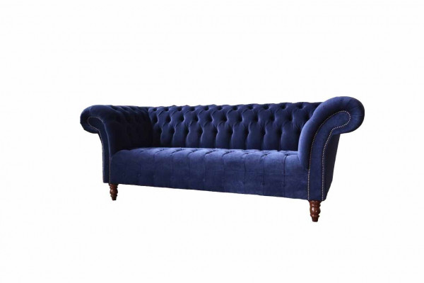 Chesterfield Design Luxury Upholstered Sofa Couch 3-Seat Blue Fabric New