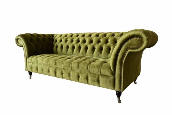 Design Chesterfield Sofa 3 Seater Green Couch Upholstered Sofas Living Room