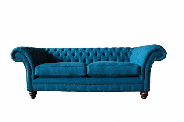 Chesterfield sofa 3-seater couch upholstered sofas fabric living room blue textile
