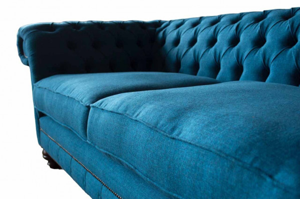 Chesterfield sofa 3-seater couch upholstered sofas fabric living room blue textile