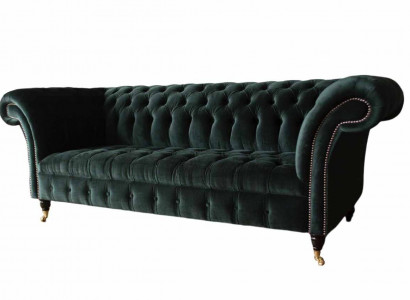 Chesterfield Sofa Design Couch 3-Seater Upholstered Fabric Upholstered Green New