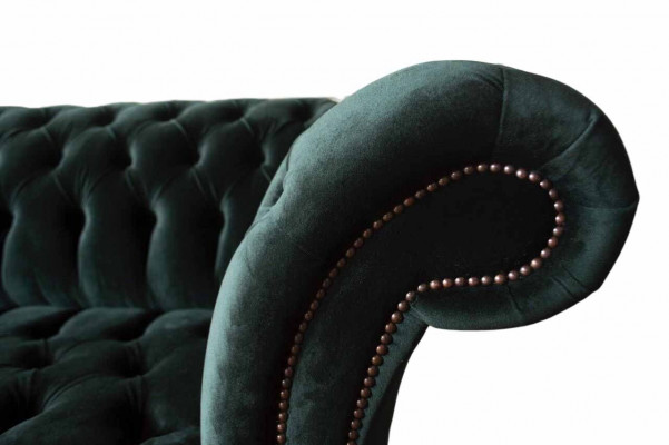 Chesterfield Sofa Design Couch 3-Seater Upholstered Fabric Upholstered Green New