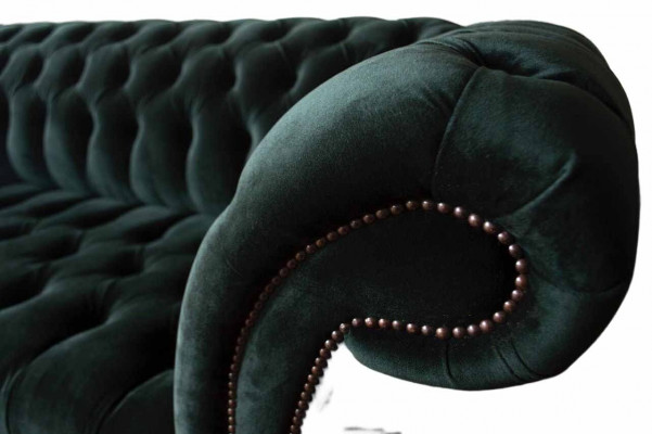 Chesterfield Sofa Design Couch 3-Seater Upholstered Fabric Upholstered Green New