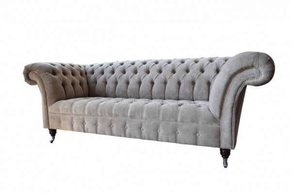 Gray Chesterfield Couch Three-Seater Seat Cushion Sofas Furniture New