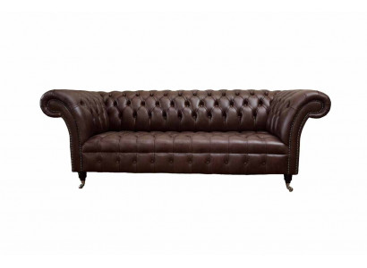 Sofa 3-Seater Chesterfield Leather Sofa Living Room Designer Couches Upholstery