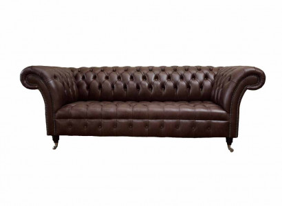 Sofa 3-Seater Chesterfield Leather Sofa Living Room Designer Couches Upholstery
