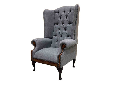 Ear chair Chesterfield armchair couch 1-seater gray fabric textile new